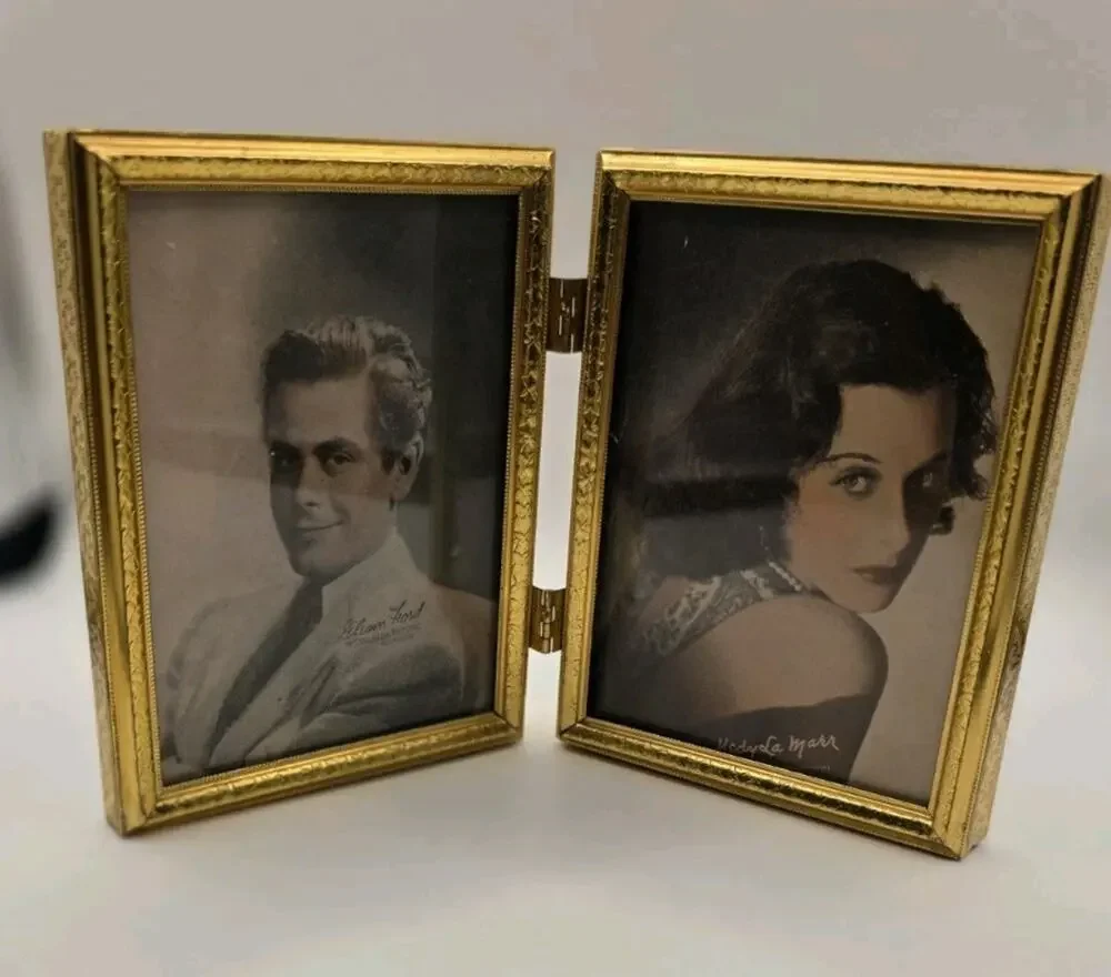 Vintage Mini Brass Picture Frame Old Hollywood Star Pictures Folding Travel Size